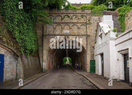 Reigate, Surrey, UK: Reigate Tunnel, a former road tunnel constructed in 1823 and the oldest in the UK. View from south. Stock Photo