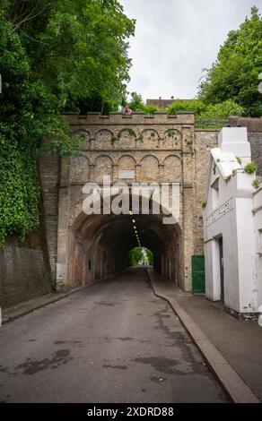 Reigate, Surrey, UK: Reigate Tunnel, a former road tunnel constructed in 1823 and the oldest in the UK. View from south. Stock Photo