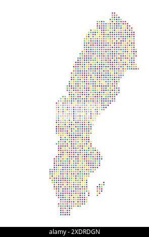 Abstract map of Sweden showing the area of the country with a pattern of colorful circles Stock Vector