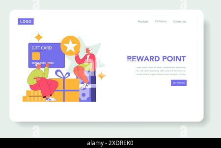 Loyalty Program Concept. Customers earning rewards, with gift cards and stars, symbolizing perks of loyalty programs. Vector illustration. Stock Vector