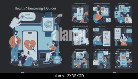 Wellness Monitoring concept. Digital health app interface with diverse ...