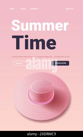 Pink summer hat on gradient background with search bar and call-to-action button Stock Vector