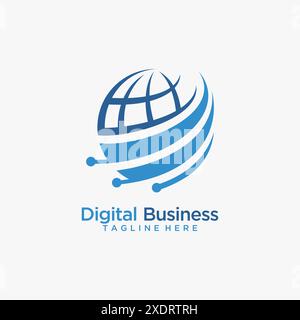 Earth and tech element for digital business logo design Stock Vector