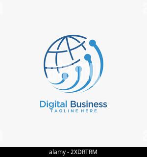 Earth and tech element for digital business logo design Stock Vector