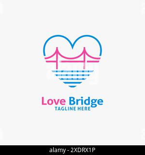 Bridge and heart shape for love bridge logo design Stock Vector