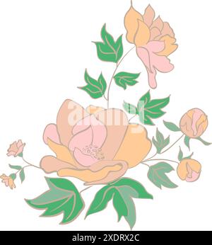 Elegant and festive floral composition includes freehand drawn isolated on transparent background Stock Vector
