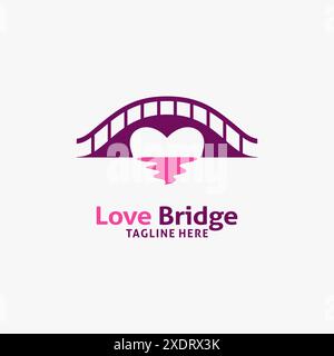Bridge and heart shape for love bridge logo design Stock Vector