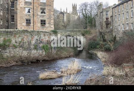 Edinburgh, Scotland - Jan 16, 2024 - View from the Dean Village towards Holy Trinity Church, now the Rhema Christian Centre Church with Dean Bridge an Stock Photo