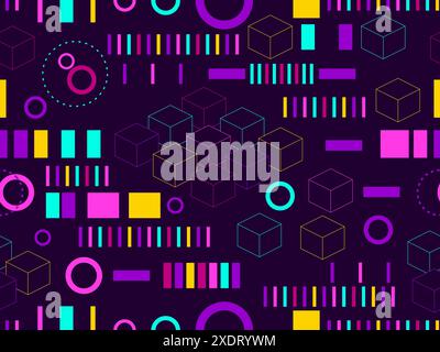 Cyberpunk seamless pattern in 80s and 90s retro futurism style. Signal error, pixel mosaic. Futuristic background for prints, wallpapers, covers, wrap Stock Vector