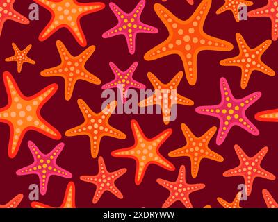 Starfish seamless pattern. Colorful sea stars. Abstract background with starfish in a minimalist style for printing wallpapers, wrappers, banners and Stock Vector