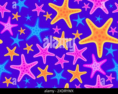 Starfish seamless pattern. Colorful sea stars. Abstract background with starfish in a minimalist style for printing wallpapers, wrappers, banners and Stock Vector