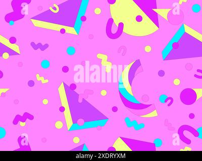 Geometric seamless pattern in 80s style. Colorful geometric pattern with isometric geometric 3D shapes. Design of promotional products, wrapping paper Stock Vector