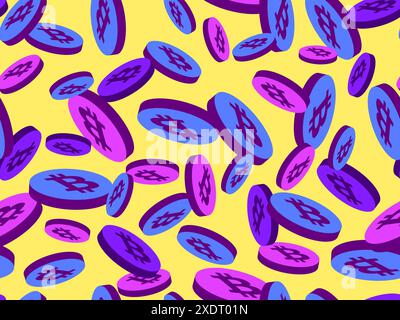 3d coins with bitcoin symbol seamless pattern. Cryptocurrency coin in isometric style. Crypto trading. Design for wallpaper, banners and wrapping pape Stock Vector
