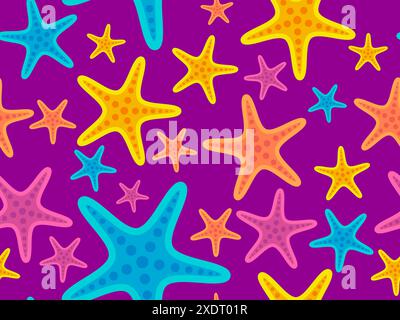Starfish seamless pattern. Colorful sea stars. Abstract background with starfish in a minimalist style for printing wallpapers, wrappers, banners and Stock Vector