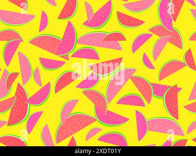 Watermelon seamless pattern. Triangular slices of watermelon. Sliced ​​watermelon slices, tropical summer background. Design for wallpapers, wrappers, Stock Vector