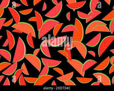Watermelon seamless pattern. Triangular slices of watermelon. Sliced ​​watermelon slices, tropical summer background. Design for wallpapers, wrappers, Stock Vector