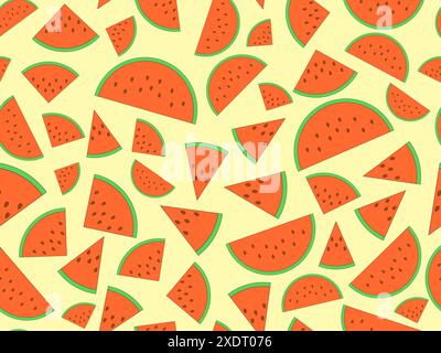 Watermelon seamless pattern. Triangular slices of watermelon. Sliced ​​watermelon slices, tropical summer background. Design for wallpapers, wrappers, Stock Vector