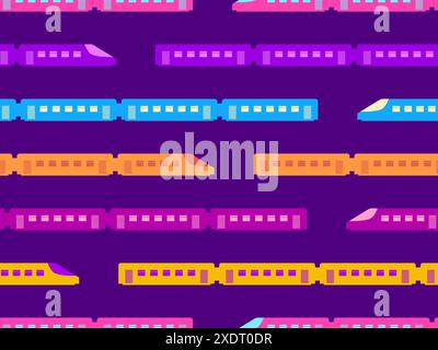 Trains seamless pattern. Railway road, background with railway transport. Train carriages. Design for wallpapers, wrappers, covers, banners and poster Stock Vector