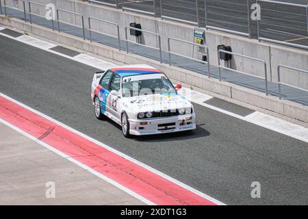 Los Arcos, Spain-May 25, 2024: 1990 BMW M3 (E30), racing car, Warsteiner Livery Stock Photo