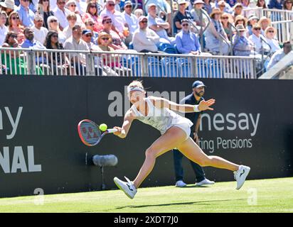 Eastbourne, UK. 24th June, 2024. Harriet DART beats Marie BOUZKOVA (Pic) during the Rothesay International Tennis Tournament at Devonshire Park, Eastbourne, East Sussex, UK. Credit: LFP/Alamy Live News Stock Photo