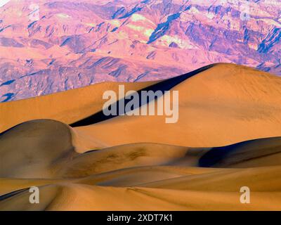 Scenic view on natural ripple sand pattern during sunrise at Mesquite Flat Sand Dunes, Death Valley National Park, California, USA. Stock Photo