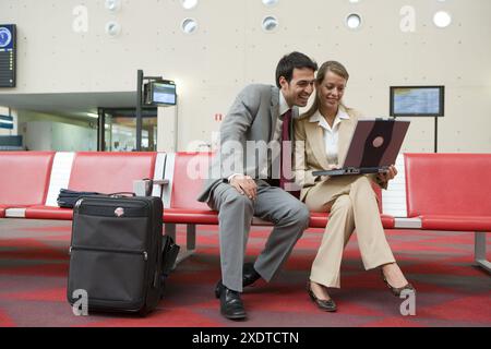 Businessmen. Waiting room. Delicias station, Zaragoza, Aragón. Spain. Stock Photo