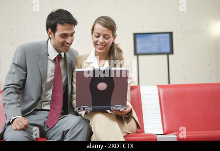 Businessmen. Waiting room. Delicias station, Zaragoza, Aragón. Spain. Stock Photo