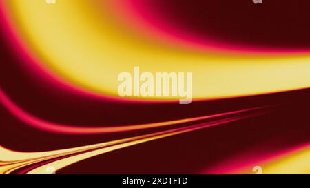 Abstract flowing liquid wavy curved yellow and pink shapes on dark red  background. Blurry, dynamic and futuristic background with noise. Copy space. Stock Photo