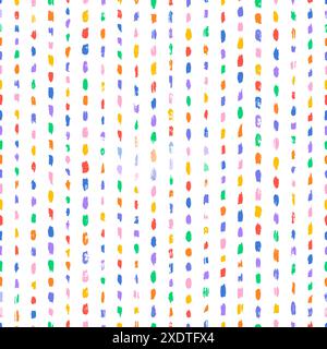 Seamless dash color pattern. Vertical crayon line. Repeating hand draw gouache brush strokes. Sketch bold shape. Repeated geometry charcoal dashed Stock Vector