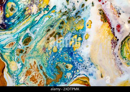 Watery golden marble texture illustration with organic, multicolored cells perfect for backgrounds and textures Stock Photo