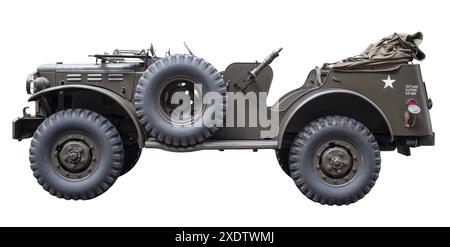 A Vintage WWII-Era US Army Truck, Isolated On A White Background Stock Photo