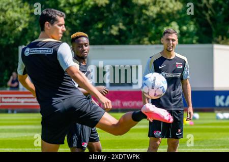 WIJDEWORMER, NETHERLANDS - JUNE 24: Alexandre Penetra of AZ, Ibrahim Sadiq of AZ, Kristijan Belic of AZ during a training of AZ at AFAS Trainings Complex on June 24, 2024 in Wijdewormer, Netherlands. (Photo by Ed van de Pol/Orange Pictures) Stock Photo