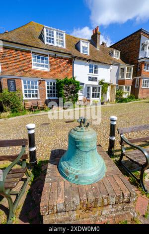 Watchbell Street, Rye, East Sussex, UK. Old bell dated 1740 Stock Photo