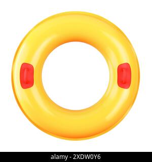 Yellow inflatable lifebuoy ring with red handles isolated on white background. 3d rendering Stock Photo