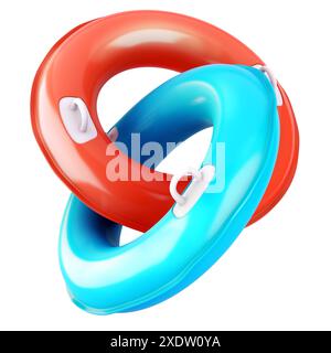 Red and blue inflatable lifebuoy rings isolated on white background. 3d rendering Stock Photo