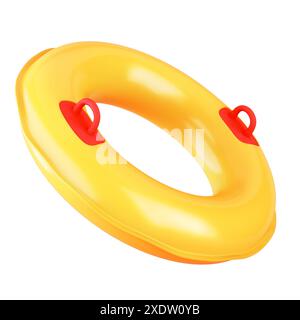 Yellow inflatable lifebuoy ring with red handles isolated on white background. 3d rendering Stock Photo