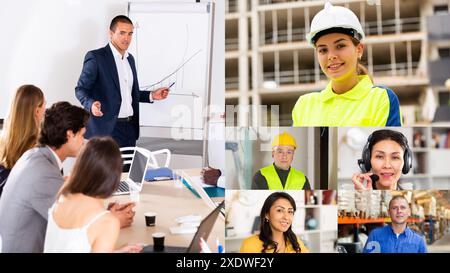 Screen of video call between diverse people managers Stock Photo