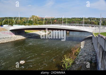 SHERBROOKE, QUEBEC, CANADA - September 23, 2023 - Bridge construction over Magog river. Pont des Grandes Fourches. Stock Photo