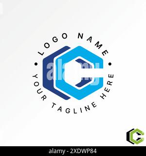 Logo design graphic concept creative premium vector stock letter initial C or CC font shadow gradient hexagon. Related to monogram typography branding Stock Vector