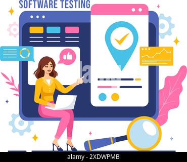 Software testing background with bug and error symbols flat vector ...