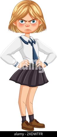 Blonde girl with angry expression in school uniform Stock Vector