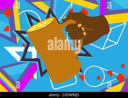 Beer in hand geometrical graphic retro theme background. Minimal ...