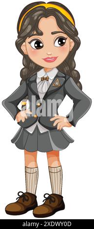 Young girl in school uniform standing confidently Stock Vector