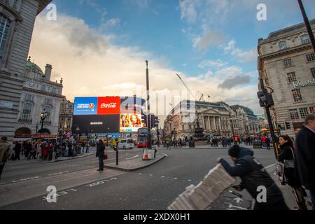 Piccadilly Circus is a road junction and public space of London's West End in the City of Westminster. Stock Photo