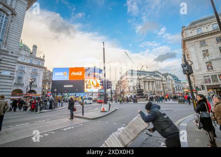 Piccadilly Circus is a road junction and public space of London's West End in the City of Westminster. Stock Photo