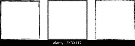 Grunge square frame set. Dotted, stippled and paint brushed black border collection. Chalk or halftone rectangular design elements for banner, poster, flyer, brochure, cover. Vector squared carde Stock Vector