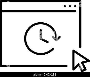 Web page, clock and mouse click. Online booking, making appointment. Pixel perfect vector icon Stock Vector