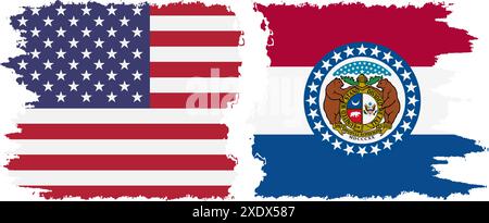 Missouri state and USA grunge flags connection, vector Stock Vector