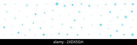 Blue cross or plus symbols of different sizes and opacity on white background. Abstract pattern of blue medical cross or mathematical plus pictogram Stock Vector