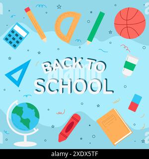 back to school illustration in flat style design with objects Stock Vector
